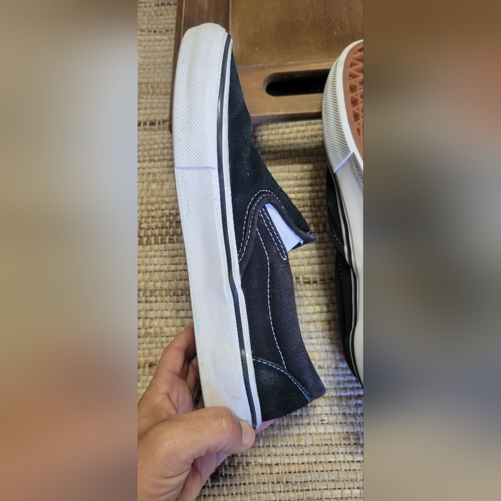 Vans Skate Slip-On Shoes Black/White PopCush Suede/Canvas 5.5 EUC - Picture 6 of 10